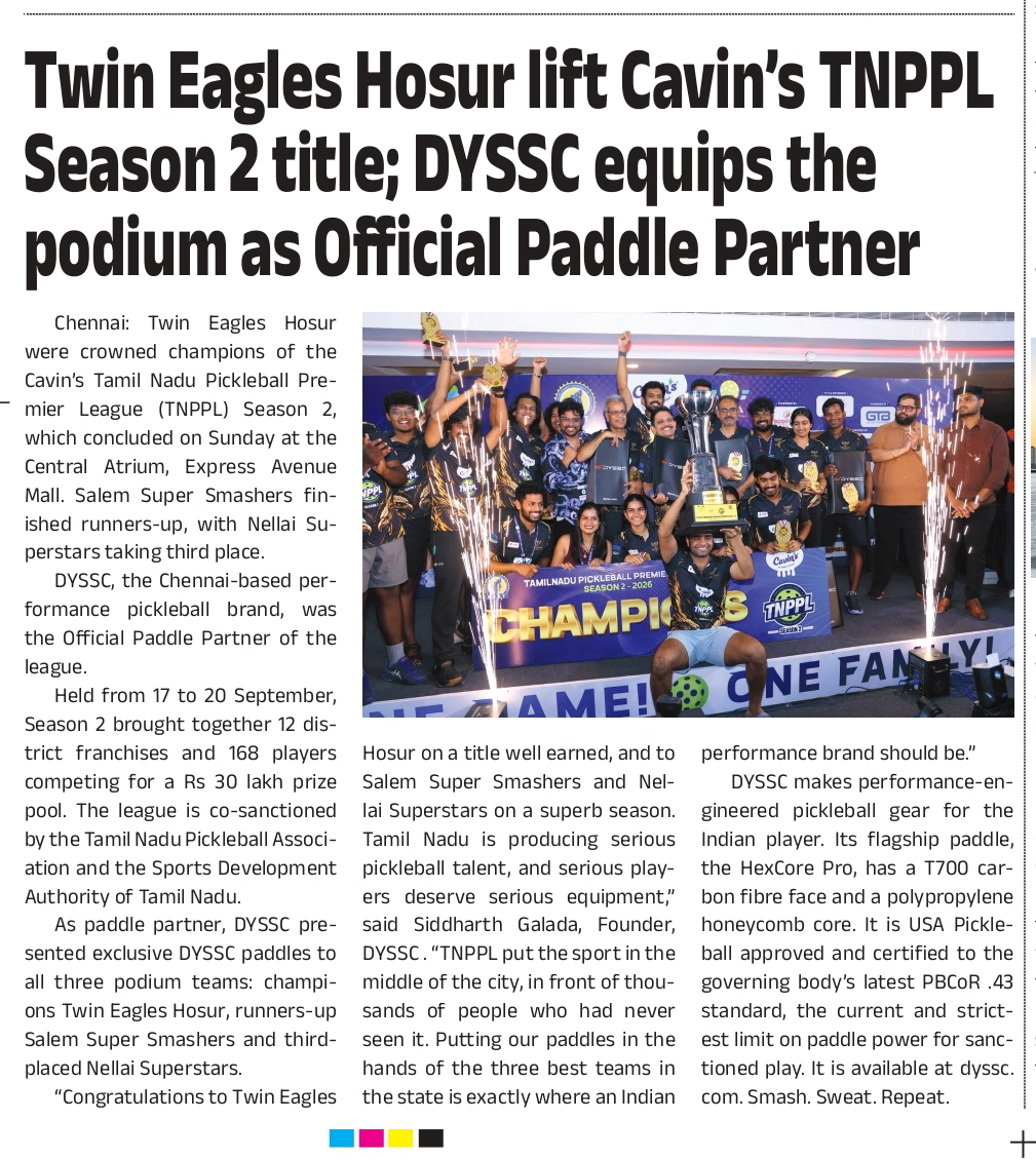 Southern Mail — Twin Eagles Hosur lift Cavin's TNPPL Season 2 title; DYSSC equips the podium as Official Paddle Partner